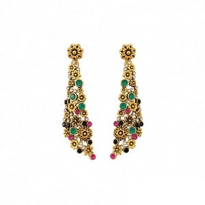Parure de boucles d'oreilles fleurs vintage avec strass colorés et finition dorée