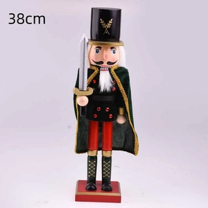 38cm classic wooden nutcracker soldier ornament with black hat and green cloak