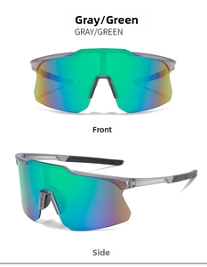 Front and side views of translucent gray cycling glasses with green mercury lenses