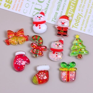 Christmas Resin Flatback Cabochons Translucent Glitter Xmas Tree Santa Snowman DIY Jewelry Making Craft Accessories