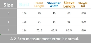 Size chart for women suede jacket showing bust, length, shoulder and weight in cm