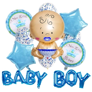 Blue and gold Baby Boy balloon set with A New Little Prince foil star and round designs