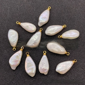 Irregular baroque freshwater pearl pendants with golden metal loops for DIY jewelry