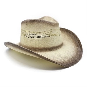 Chapeau de cowboy en paille classique avec dégradé marron et bande décorative
