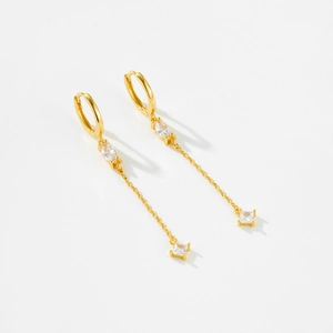 Elegant S925 sterling silver gold long tassel earrings with marquise purple zircon stones