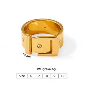 Golden stainless steel belt buckle ring with 10mm width and minimalist metal design