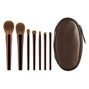 Kit de 7 pinceaux de maquillage professionnels avec pochette en cuir marron