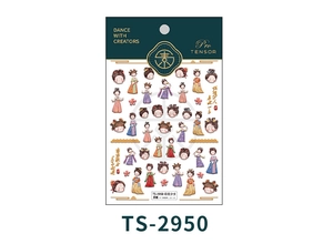 Detail of cartoon Hanfu girl nail stickers with traditional Chinese dress illustrations