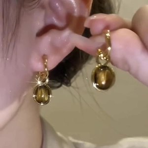 Vintage Oval Tiger Eye Stud Earrings With Silver Earring Post Gold Plated Geometric Elegant Jewelry For Women