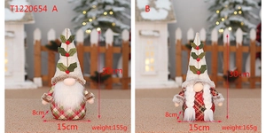 Detailed view of Christmas gnomes with plaid fabric and dimensions 30cm by 15cm