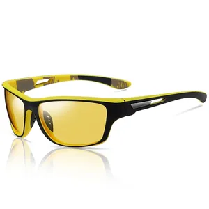 Polarized sports cycling sunglasses with yellow night vision lenses and black yellow frame