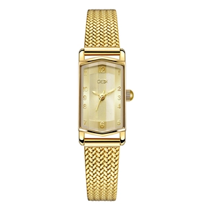 GEDI luxury women's vintage gold rectangular watch with mesh strap and wavy dial