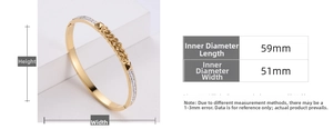 Detail of gold oval bangle with double row crystals and chain design dimensions