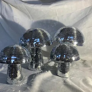 Handmade mushroom disco ball decorative sculptures with silver mirrored glass surface