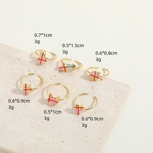 Collection of adjustable gold copper rings with cat eye stone and zircon heart designs