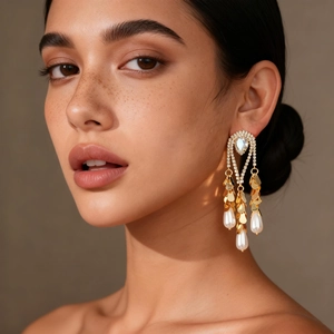 Boucles D'oreilles Pendantes Longues À Franges Plaqué Or 18K Strass Künstliche Perle D'imitation Avec Silver Earring Post Femmes