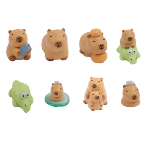 Set of 8 cute resin capybara and crocodile figurines for desktop micro landscape decor