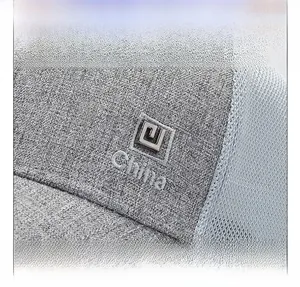 Close-up of China embroidery and mesh panels on grey breathable sun hat
