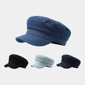 Military Sailor Cap Washed Denim Flat Top Fiddler Hat Retro Vintage Casual Adjustable Headwear For Men Women