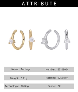 Detailed specifications of S925 sterling silver C-shaped ear cuffs with cubic zirconia