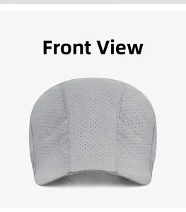 Front view of light gray breathable mesh sun cap with fine laser-cut ventilation holes