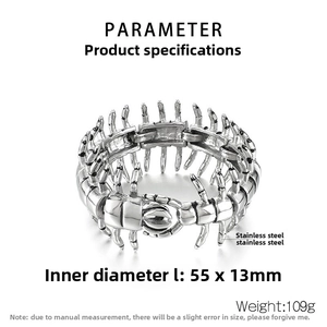 Detailed view of centipede-shaped bionic stainless steel bracelet with 55x13mm inner diameter