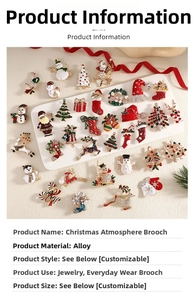 Macro shot of assorted Christmas brooches including snowman and reindeer designs