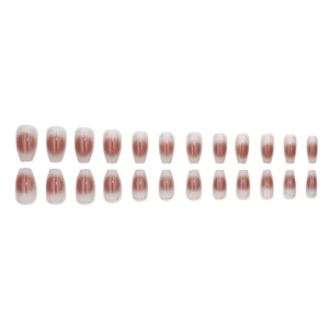 Pink ombre press-on nails with silver glitter French tips, 24 piece set for women