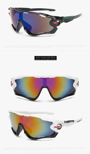 Detailed views of polarized sports cycling sunglasses with high-definition iridescent lenses