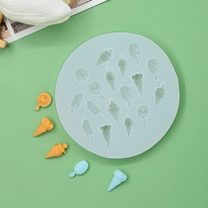 Light blue silicone mold with various ice cream shapes for fondant and chocolate cake deco