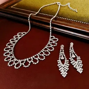 Collana E Orecchini In Rame Con Strass Lusso Nappa Geometrica Scintillante Accessori Per Feste Nuziali Da Donna