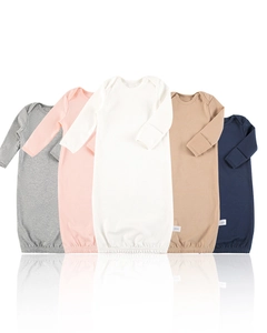 Five-piece set of cotton baby sleep sacks in neutral tones with elasticized bottom hem