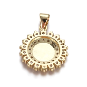 Detailed close-up of a golden sunflower pendant base with empty round setting and claw prongs