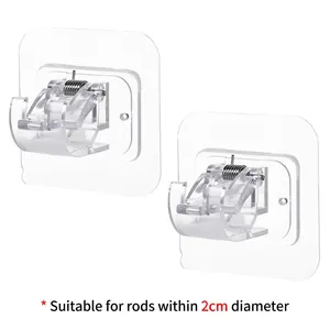Adhesive curtain rod brackets for poles up to 2cm, clear wall mount holder hooks