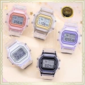 Digital Watch Transparent Strap Square LED Backlight Multifunctional Sports Wristwatch For Students Women Men Minimalist