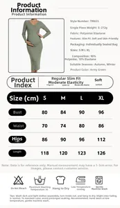 Size chart for green V-neck maternity dress showing bust, waist, hips, and length