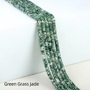 Strands of natural green grass jade gemstone beads in 2x4mm flat disc spacers shape