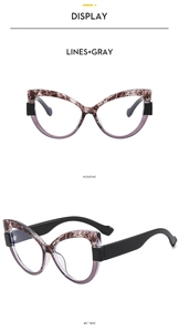 Dual view of TR90 cat eye glasses frames in a stylish gray and line pattern mix