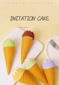 Macro detail of realistic PVC ice cream cones with textured cream and colorful sprinkles