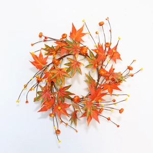 Artificial Maple Leaf Wreath Garland Satin Foam Mini Pumpkins Berries Halloween Thanksgiving Autumn Home Decor Hanging