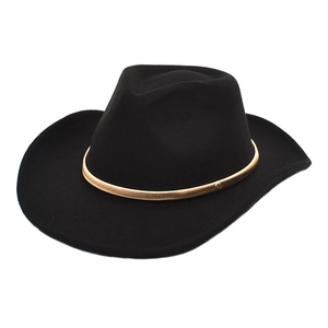 Classic black wool felt western cowboy hat with sleek gold metal decorative band detail