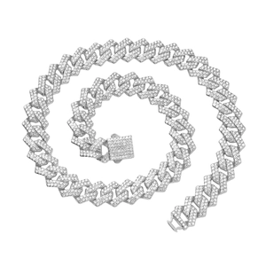 Sparkling silver iced out Cuban link chain necklace with rhombic diamond-set clasp