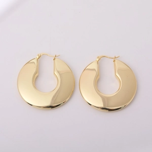 Modern minimalist gold geometric hollow hoop earrings with polished mirror surface
