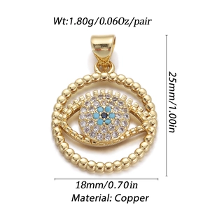 Detailed view of copper evil eye heart pendant with 25mm height and 18mm width dimensions