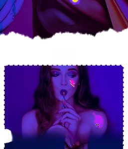 Tatouages temporaires rose fluo avec animaux et éclairs en matériau imperméable