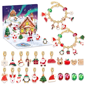 Christmas Advent Calendar Bracelet DIY Jewelry Making Kit Alloy Enamel Charms Countdown Blind Box Girls Gift