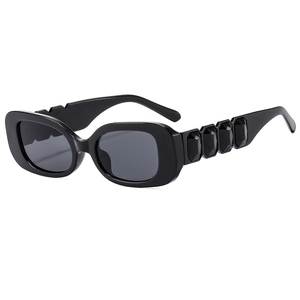 Chic square black sunglasses with luxury rhinestone studded thick temples on white background