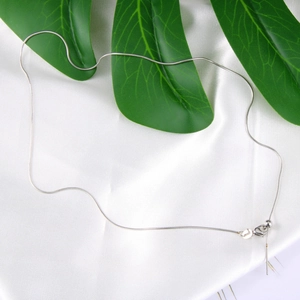 Silver adjustable stainless steel snake chain necklace with sliding bead closure for women