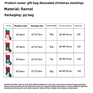 Tableau des tailles détaillé montrant les dimensions des chaussettes de Noël