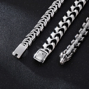 Mens stainless steel punk dragon bracelets in silver tone with mechanical link designs
